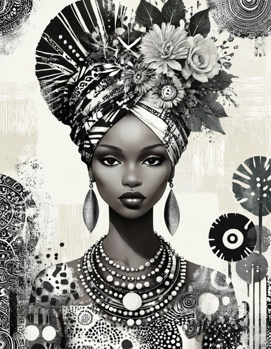 novuschroma style african hydropunk princess illustration with patterns <lora:108_novuschroma_1:1>