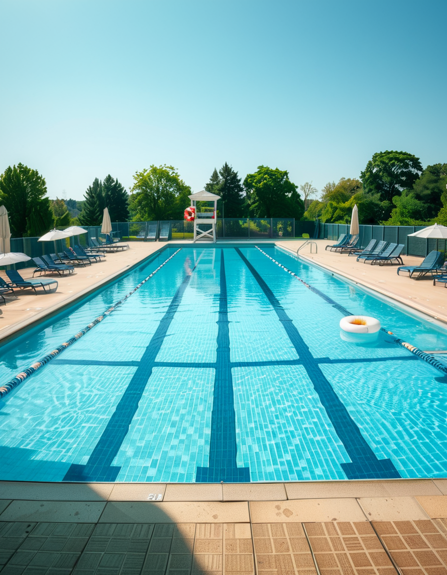A large public swimming pool on a sunny day, completely empty of people. The clear blue water is still, reflecting the bright sky. Sunlight creates shimmering patterns on the tiled pool floor. The pool deck is lined with neatly arranged lounge chairs and colorful umbrellas. A lifeguard chair stands vacant at the poolside. Surrounding the area, lush green trees and well-maintained landscaping add a sense of tranquility. The atmosphere is calm and serene, with no movement except for the gentle ripples in the water.
<lora:SDXLFaeTastic2400:0.4> <lora:extremely_detailed:0.4> extremely detailed, <lora:public_swimming_p00l:1>,public swimming p00l, Masterpiece,best quality,hi res,8k,hi res,8k,award winning,(sharp focus, intricate, highly detailed),