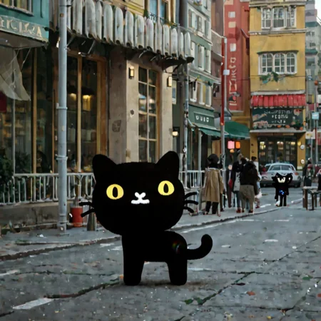 score_9, score_8_up, score_7_up, 8k, hd, photo, neutral expression, realistic, live-action, mio_pucca, yellow eyes, yellow sclera, black cat, cat, solo, 1boy, :3, standing, city