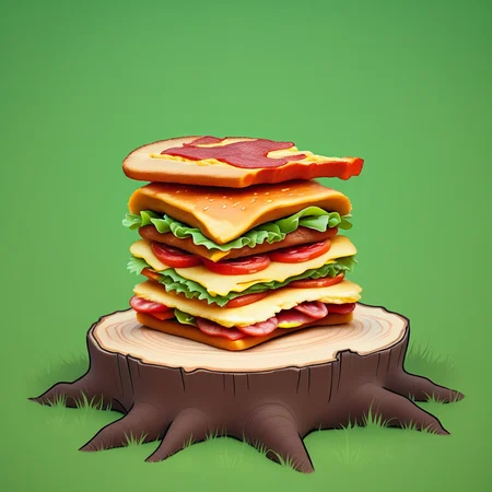 a bacon chicken sandwich on a tree stump