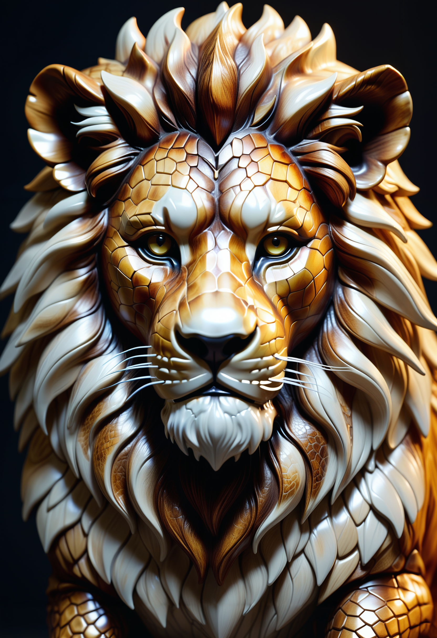 a lion made out of Jed-snkskn , <lora:SnakeSkinStyle:0.5>, dimmed light