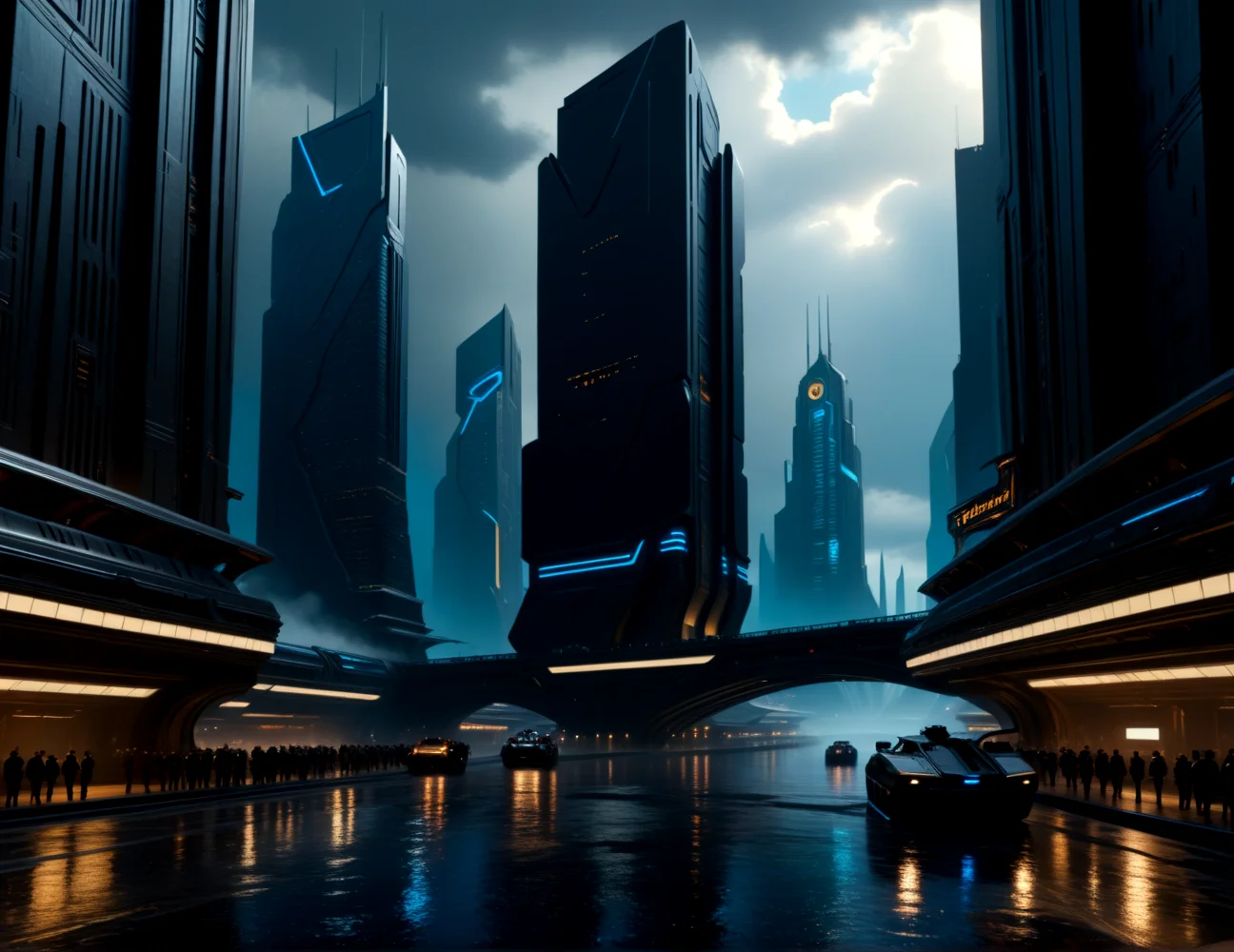 score_9, score_8_up, score_7_up,
<lora:Dystopian_Future_(Architecture)_(SDXL)_(AD):1> Dystopian Future, monumental architecture, architecture, city, cityscape, scenery, building, skyscraper, future, scifi, science fiction,
8K, In'ei, chiaroscuro, rim lighting, perfect depth of field shot, beautiful, sharp focus, crisp details, subsurface scattering and reflections, god rays, ray tracing,
idealized city, wide boulevards, busy city center, large plazas, plazas, photographic anime clouds and haze, dark rainy overcast skies, black clouds, abysmal haze, photographic realism, buildings, skyscrapers, metropolis, 8K CGI render, oppressive scale of architecture, black titanium, science fiction masterpiece, river,
(in the style of and art by midjourney, greg rutkowski, raphael, James Gurney, Thomas Kinkade, ),
BREAK zPDXL, zPDXLxxx, <lora:sdxl_lightning_8step_lora:0.4> <lora:detailed_notrigger:0.5>