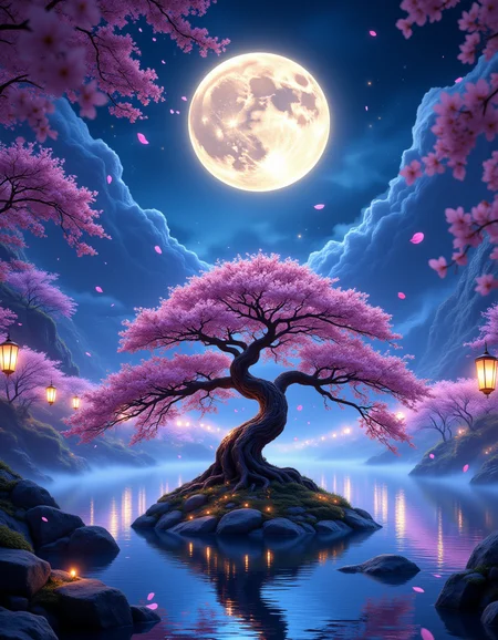 A breathtaking fantasy landscape illuminated by a full moon, its radiant glow casting a soft ethereal light across the scene. Surrounding the moon, delicate pink cherry blossoms drift gently in the night breeze, their petals glowing faintly as they descend. An ancient Japanese-style bonsai tree stands proudly in the foreground, its curved branches elegantly reaching toward the sky. Tiny luminescent orbs, resembling fireflies, pulse with golden light along the textured bark, creating an enchanting, mystical aura.
Below, the waterâs surface reflects the moonâs brilliance, rippling gently as neon-tinted hues dance across the mirrored landscape. The surrounding environment is bathed in vibrant blues, purples, and soft pinks, blending together to create a surreal and dreamy atmosphere. Wisps of mist rise from the ground, swirling with an otherworldly glow, enhancing the sceneâs magical realism.
The background extends into a neon-lit fantasy world, with softly illuminated floating lanterns and faint shimmering lights in the distance. Every detail is rendered in ultra-high resolution, with hyper-realistic textures and cinematic lighting emphasizing the depth and grandeur of the composition. A masterpiece of fantasy realism, blending dreamlike beauty with intricate natural elegance.
<lora:aidmaMJ6.1_v0.5_3:0.4> aidmamj6.1 <lora:DreamArtFlux:0.15> DreamArt <lora:aidmaMJ6.1v0.4:0.4> aidmaMJ6.1 <lora:FluxMythR3alisticF:0.2> R3alisticF <lora:FluxDFaeTasticDetails:0.15> <lora:aidmaFLUXpro1.1light-FLUX-V0.1:0.4> aidmafluxpro1.1