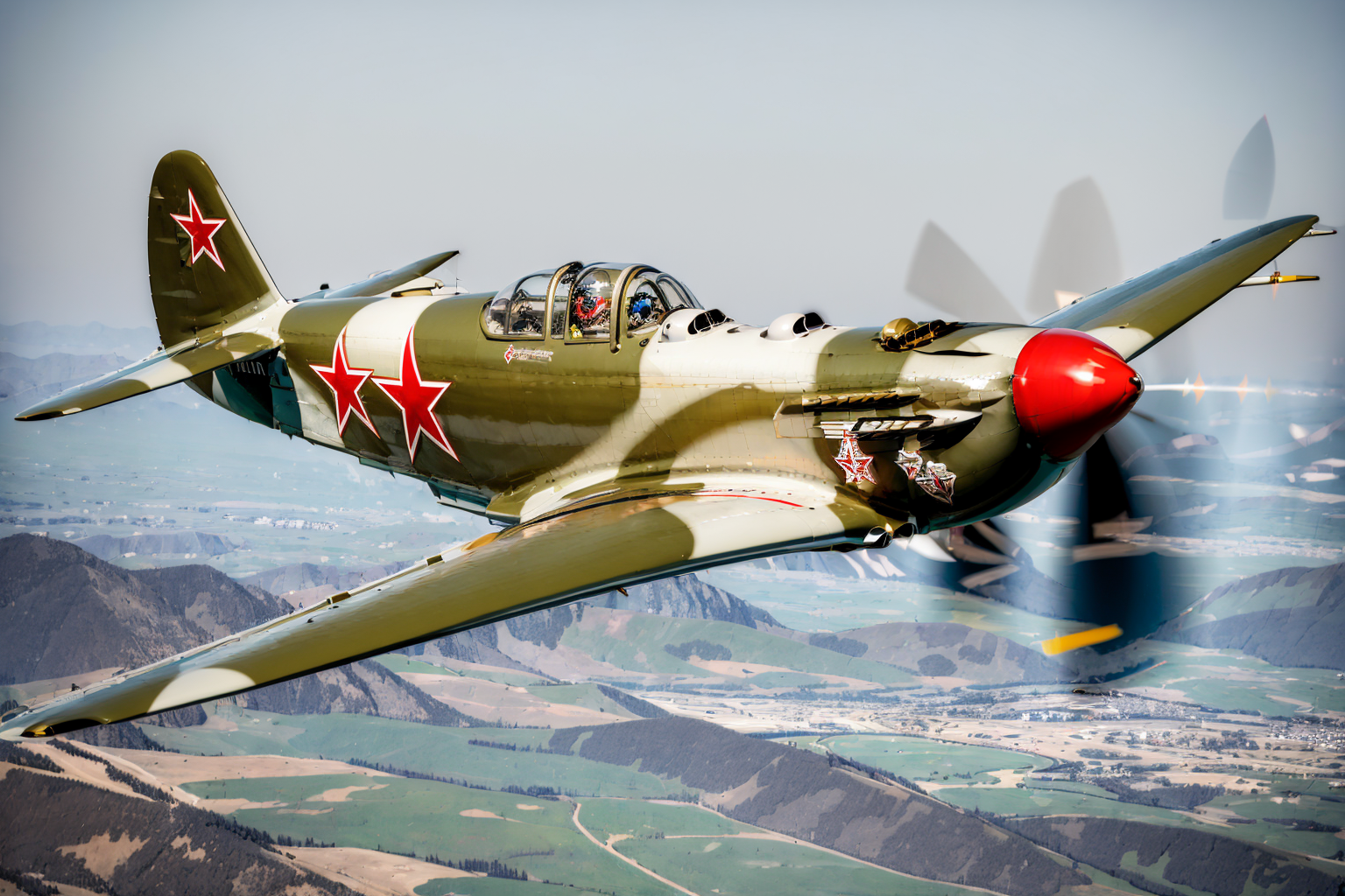 (masterpiece, best quality:1.2), ultra-detailed, flying Yak9, (realistic:1.5), <lora:EdobYak9_v1.0:1>