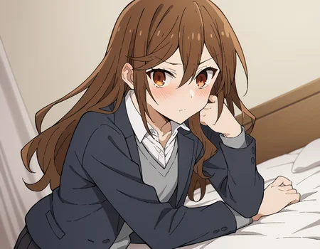score_9, score_8_up, score_7_up, source_anime,
kyoukohori,  <lora:kyouko-hori-s2-ponyxl-lora-nochekaiser:1>,
kyouko hori, long hair, bangs, brown hair, hair between eyes, brown eyes,
shirt, school uniform, jacket, collared shirt, blazer, sweater, grey sweater, white shirt, black blazer, skirt, black skirt,
indoors, bed, bed room, on side, blush, drunk,
cowboy shot, looking at viewer, solo, dutch angle,