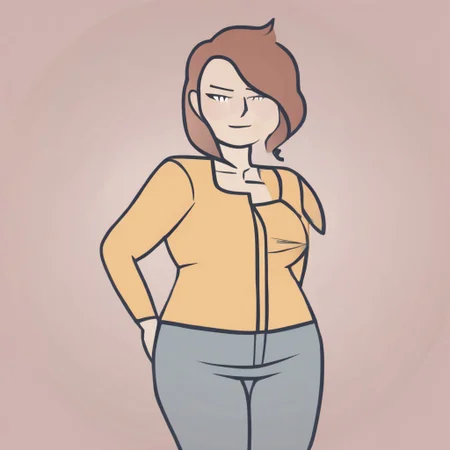 woman big breasts cartoon style outlines flat colors