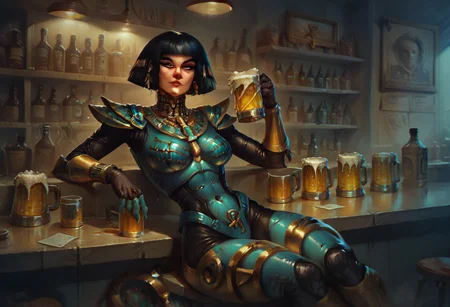 score_9, score_8_up, score_7_up, solo, 1girl, a picture of Diva /(Unreal Tournament)/ sitting at the bar and drinking beer, UTDiva, egyptian, bodysuit, <lora:UTDiva:0.5>