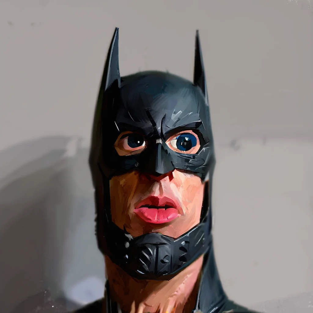surprised batman in black batman suit, mouth opened, caricature, albeniz rodriguez style <lora:albeniz-rodriguez-style-v2:0.9>