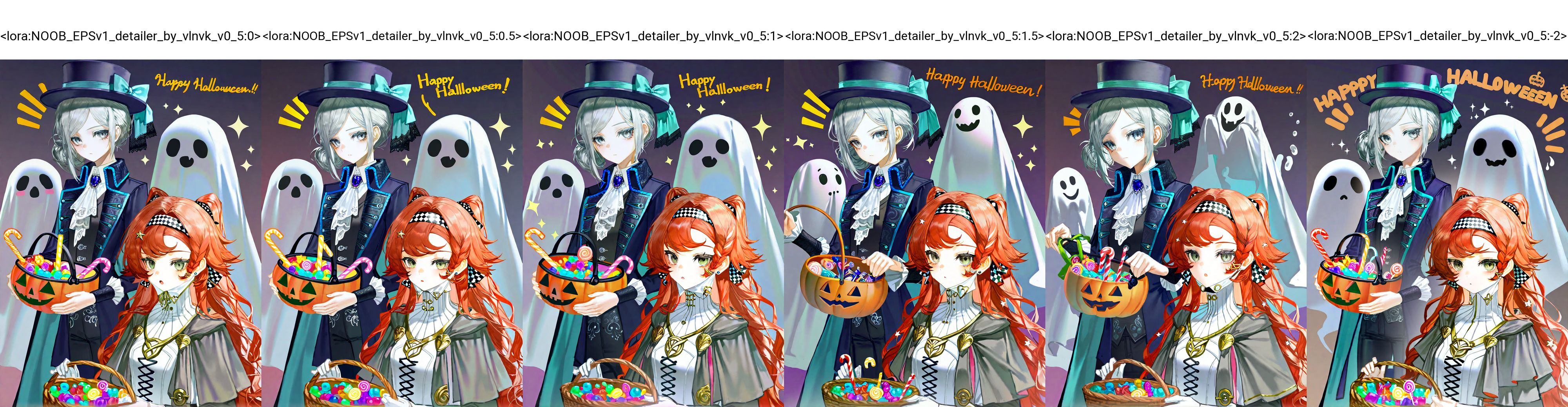 (artist:onineko:0.826446),artist:hito komoru,(artist:quasarcake:1.1),(artist:reoen:0.826446),artist:machi,(7769:1.21),sea foam,reverse:1999,sonetto \(reverse:1999\),vertin \(reverse:1999\),2girls,:/,:o,ascot,basket,black cape,black hat,black vest,blue brooch,boater hat,bow,bowtie,candy,candy cane,cape,checkered hairband,dark background,food,ghost,ghost costume,grey bow,grey bowtie,grey eyes,grey hair,hair bun,hair ornament,halloween bucket,halloween costume,happy halloween,hat,holding,holding basket,long hair,looking at viewer,looking to the side,multiple girls,notice lines,one eye covered,orange hair,sheet ghost,shirt,single side bun,sparkle,upper body,vest,waistcoat,white ascot,white shirt,x hair ornament,
masterpiece,best quality,amazing quality,very aesthetic,absurdres,newest, nsfw,
 <lora:NOOB_EPSv1_detailer_by_vlnvk_v0_5:0>