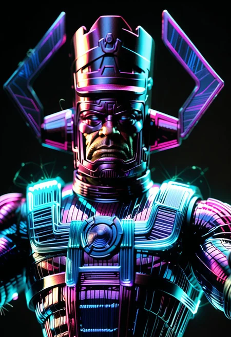 galactus made of tiny neon glass filaments, <lora:World_of_Glass_Filament:0.8> HD, 8K, ultra detailed, highly detailed comic picture of galactus , (high resolution comic book art style quality:1.3), 4k epic detailed, ultra realistic digital art, a hologram, holography