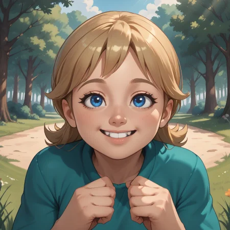 score_9, score_8, BREAK, solo, mii, wii, wii sports resort, 1girl, female mii, cute, blonde hair, black blue eyes, rare eyes, tree shaped nose, buck tooth, double chin, chubby, chubby female, dark green clothing, white pants, barefoot, Megan_(\Wii_Sports_Resort\), Nintendo Mii, modern_mii, classic_mii, big breasts, sexy pose, self portrait, smile, outdoors, sunlight, shadows, evening lighting, natural lighting, forest, trees, grass, orange sky, sunset, sitting, feet, soles