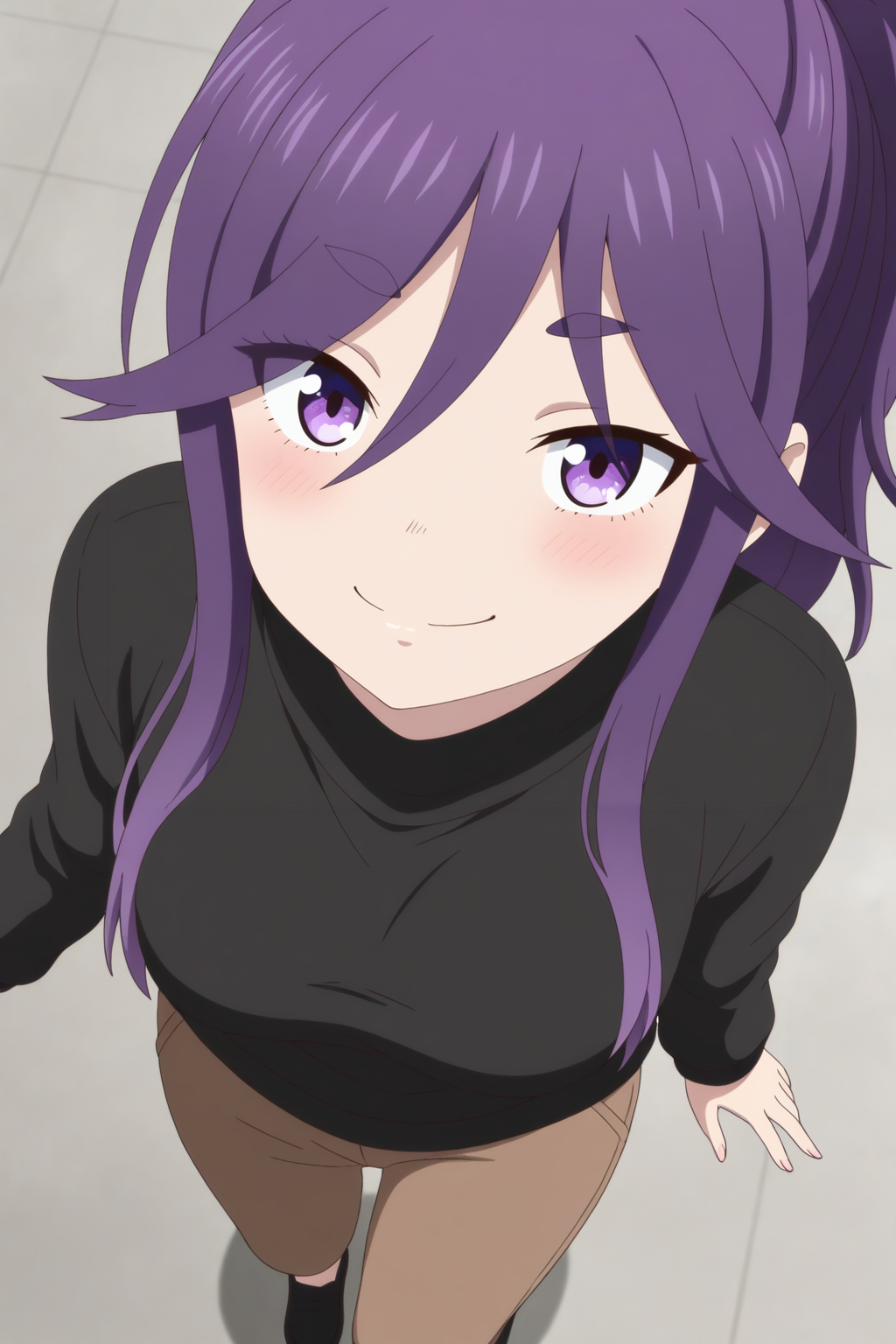 masterpiece, best quality, amazing quality, very aesthetic, absurdres, ultra detailed,
<lora:il_contrast_slider_d1 (Ð¦ÐÐÐ¢ ÐÐÐ Ð¢ÐÐÐÐ):-0.8>
 <lora:Koyomi Hasunuma:0.8> koyomi_hasunuma, 1girl,
black sweater, brown pants, black shoes,
portrait, smile,
view from above, body is visible, medium breasts are visible from under the shirt,,
