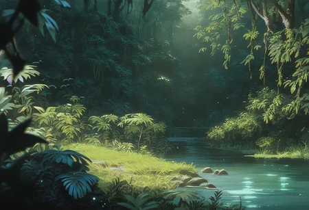 score_9,score_8_up,score_7_up,score_6_up,score_5_up,score_4_up,an absolutely stunning view of a jungle valley with tall stone spires jutting out of the forest with a river running through the middle, detailed lighting, zero pictured