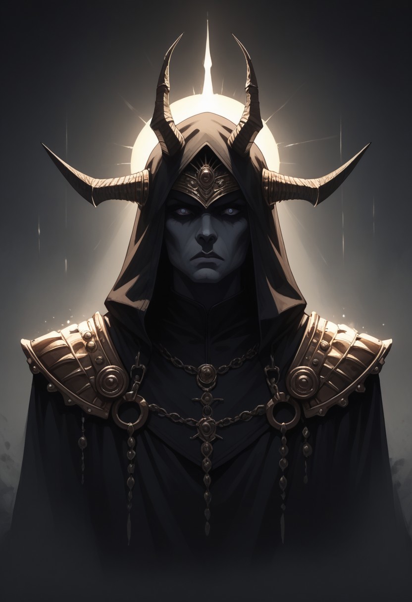 score_9, score_8_up, score_7_up,, dimly lit scene, a solitary night reaper radiating a menacing aura, black serpents forming a billowing cloak of darkness, adorned in intricate matte black gothic armor, his face concealed by a deep hood, eyes lost in shadow, surrounded by phantom-like shadows, ancient runes glowing faintly across his armor, subtle horns emerging from the hood, wielding a scythe that emits an eerie glow, casting an ominous light, dark energy coursing through the scene, low-key lighting enhancing the foreboding atmosphere, p4int3dn0ir art style