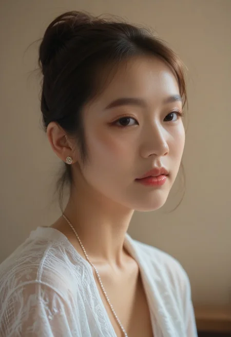 score_9, score_8_up, score_7_up, ladyburns, sideburns, 1girl, solo, jewelry, earrings, blurry, brown hair, asian, OchincosLabo