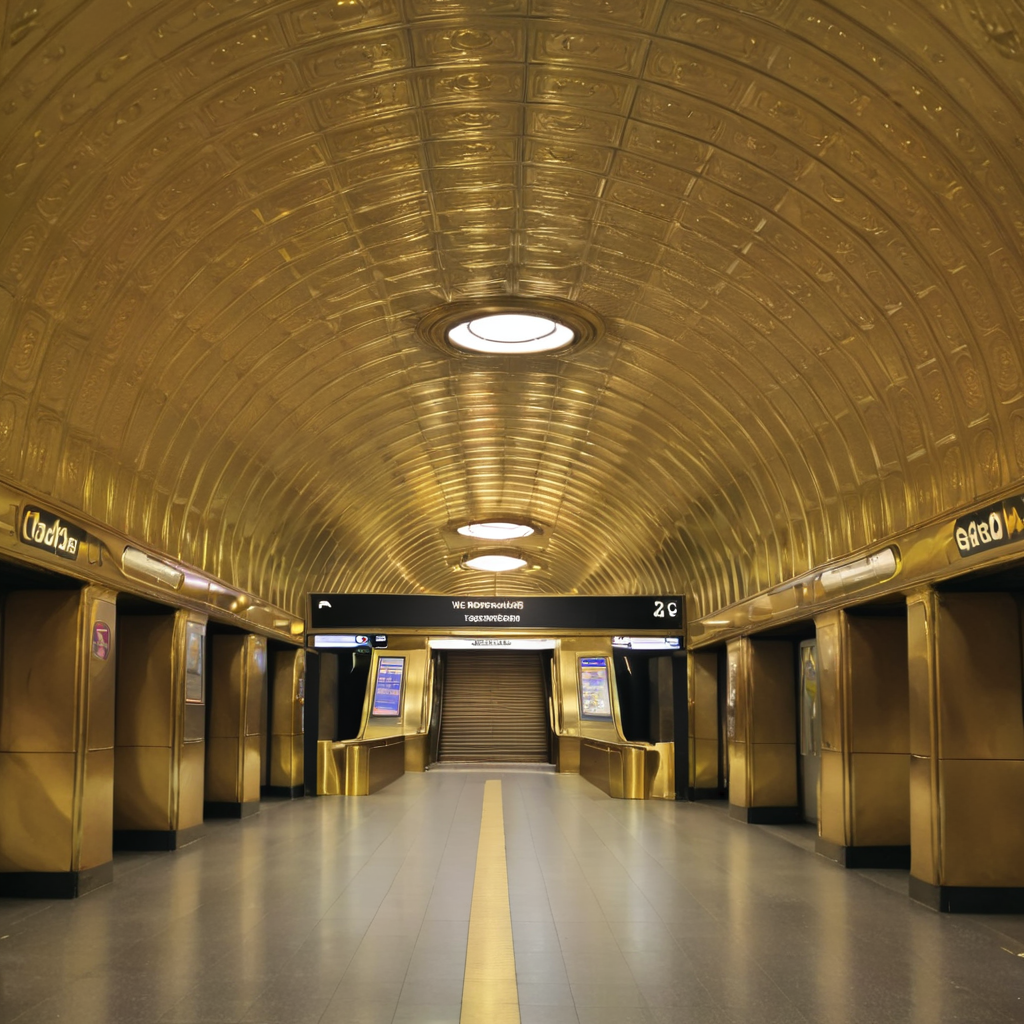a golden metro station <lora:Metro:1>