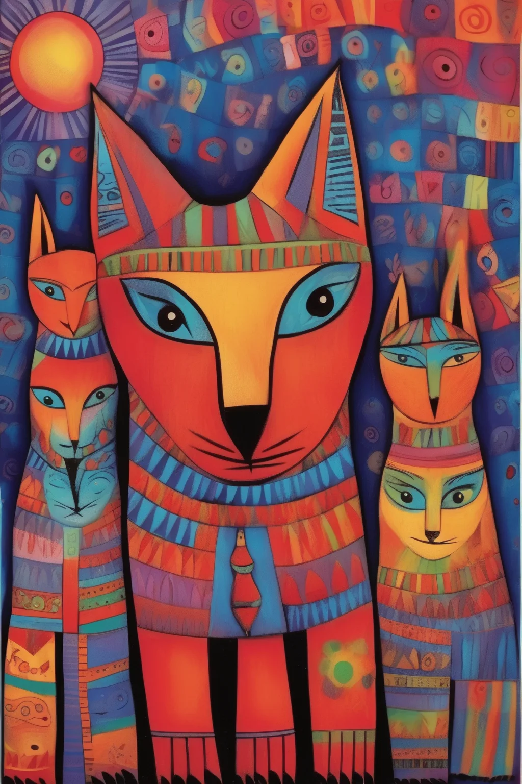 <lora:Laurel Burch Style:1>Laurel Burch Style - artwork in the style of Laurel Burch