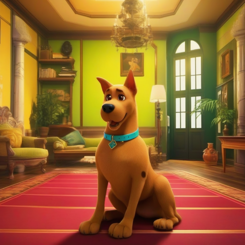 anime artwork a dog with a collar in a mansion <lora:ScoobyDoo1024:0.8> . anime style, key visual, vibrant, studio anime,  highly detailed