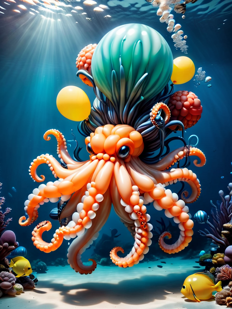 balloonz, octupus out of balloons, octupus, balloon octupus, (underwater scene:1.4) <lora:balloonz:1>