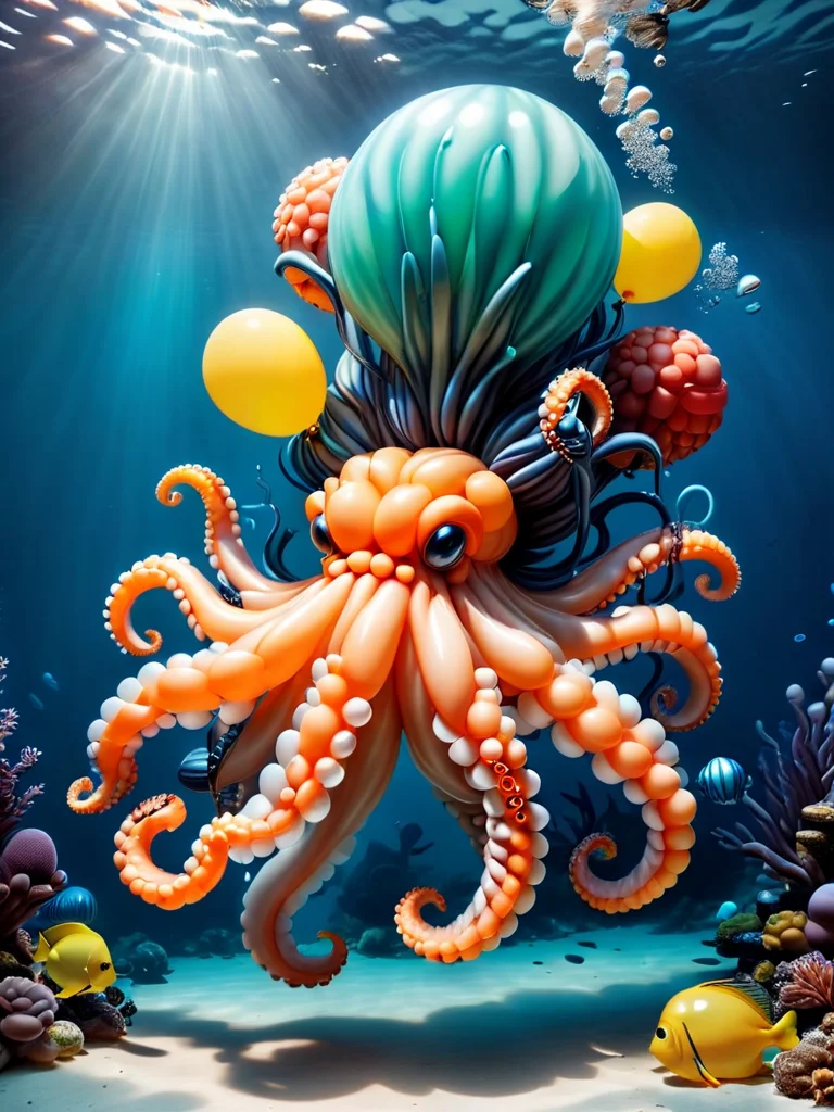 balloonz, octupus out of balloons, octupus, balloon octupus, (underwater scene:1.4) <lora:balloonz:1>