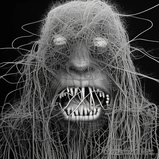 A dog eating spaghetti, ilo-kunst