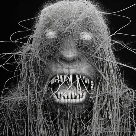 A dog eating spaghetti, ilo-kunst