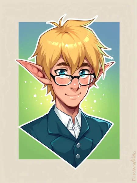 score_9, score_8up, score_7up, score_6up, score_5up, score_4up, BREAK
y0shka, abstract background, BREAK
male, solo, yellow hair, pointed elf ears, glasses, clothed, BREAK
source_cartoon, rating_safe, BREAK
<lora:Yoshka:1>