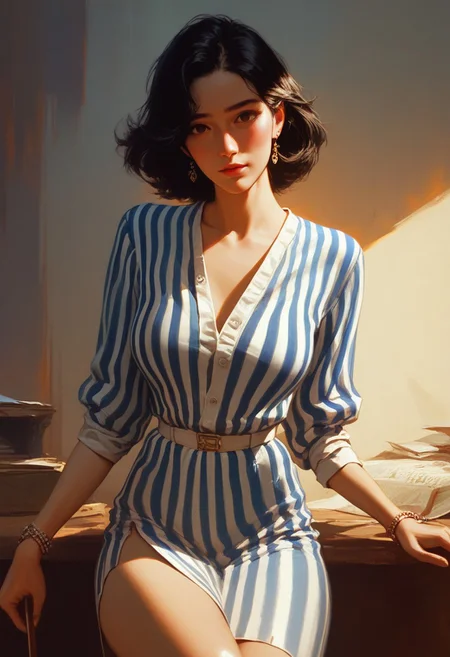 score_9, score_8_up, score_7_up, korean 1girl, mature, striped dress, femdom misstres, large breasts, black hair, looking at viewer, female focus, at home,
b0ris,