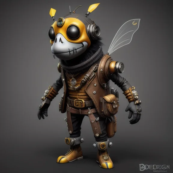 Fantz cartoon (creature:0.5)|(bee:0.8) design,  ultra detailed, random colors, steampunk, and punk costume,  <lora:Small_Mostersv2:0.4>   <lora:Creature_Design2_V1:0.5>