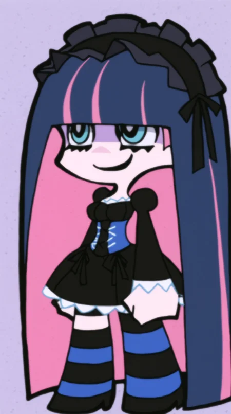 masterpiece, solo, stocking anarchy, gothic dress, corset, striped socks, black veil, evil smile <lora:panSto-multicharacter-Illustrious-XL:0.8>, striped kneesocks