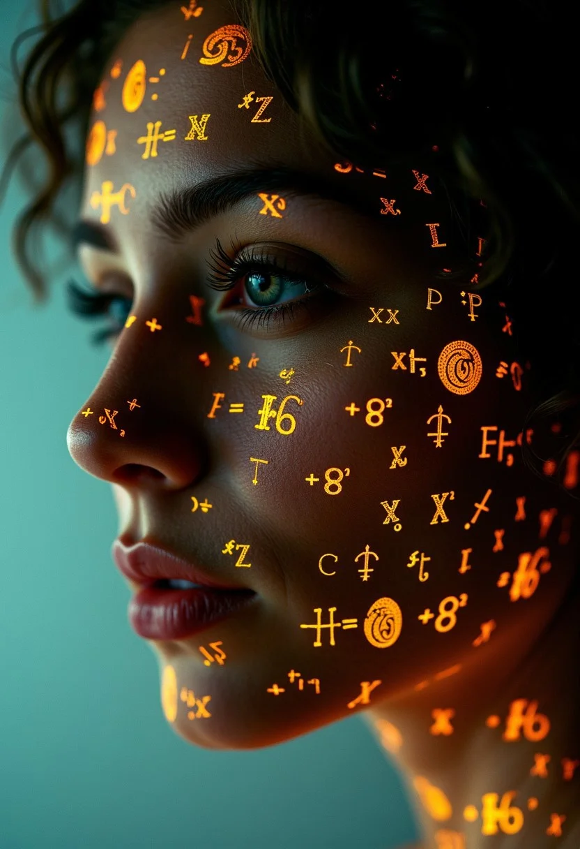 Shadowrun Math Projection - A close-up of a person's face (Jessica Szohr) with set logical ambient background, DayGlo black gold holographic equations projected Crisis Point their skin. The background is Ghost and [Egyptian|Folk], with the equations appearing Cinestill and ever-changing, creating a World of Warcraft and perfect symmetry mood
detailmaximizer, midjourneyv6.1,