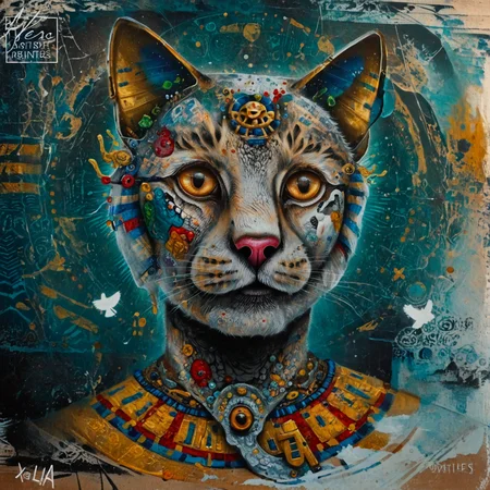 score_9,score_8_up,score_7_up,al_pt, acrylic paint (medium),surreal,colorful, wild, abstract,portrait, animal focus, no human,TheWeirdies, (by Joseph Karl Stieler:0.9) and (David Mann:1.0) , painting, establishing shot of a (Egyptian Mau Cat:1.2) , it is very Sots Art and 16-Bit, from inside a Spa, Winter, Very wide view, Cel shading, Awe, Psychobilly, spotlit, perspective, Muted Colors, Film grain, nightmare fuel
