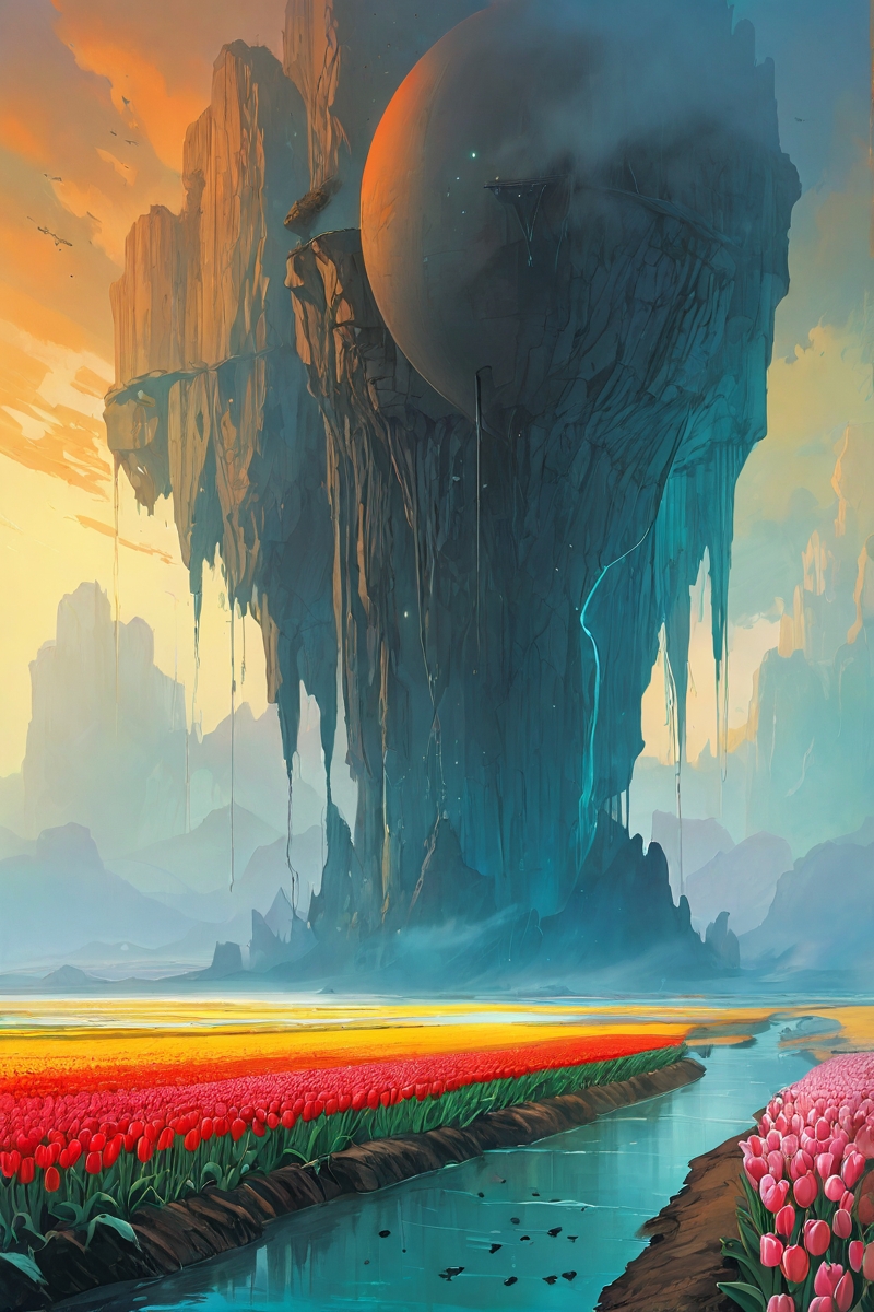 Landscape,Landscape creator,A Crack in Realityto other world,  A floating archipelago bound by liquid light bridges reverse waterfalls feeding sky lakes,  comets dragging liquid light trails, Thickets of translucent tulips storing liquid starlight, glaciers melting upward into floating archipelagos, heat distortions birthing temporary oasis holograms, Art painting by Zdzislaw Beksinski and Kim Jung Gi and René Magritte, featured on Sparth,,
<lora:extremely_detailed:0.7> extremely detailed ,
<lora:add-detail-xl:0.7>,
 <lora:softdigital2x2:0.15>,
 <lora:EpicF4nta5yXL:0.3>,, Magic realism painting art style, surreal compositions, vibrant colors, blurs the line between reality and fantasy