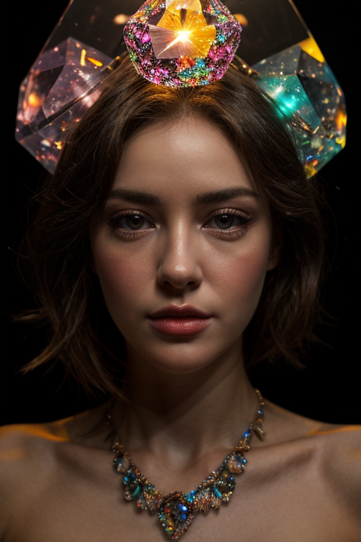 (Colorful crystal cluster with light melding together to form a human girls face and bust:1.2), (skin made out of crystal formations), living crystal. photo, studio lighting, sony a7, 35mm, best quality, masterpiece, 8k, uhd, hyperrealistic, big depth of field, concept art, colors, hyperdetailed, hyperrealistic, (big depth of field), (moody lighting), (ambient light), ((cinematic)), <lora:add_detail:0.6>, <lora:uzaa:0.5>