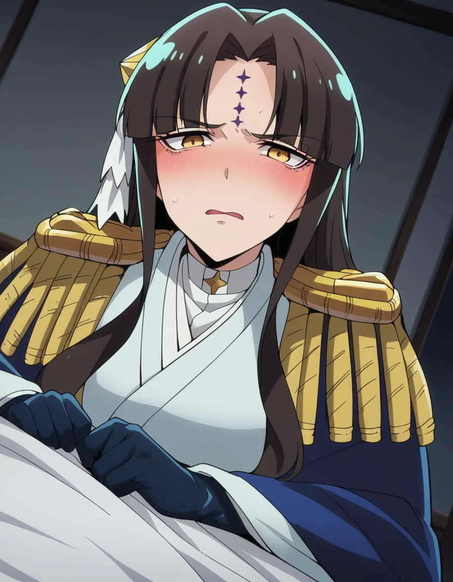 score_9, score_8_up, score_7_up, source_anime,
michikotanaka, <lora:michiko-tanaka-ponyxl-lora-nochekaiser:1>
michiko tanaka, long hair, black hair, yellow eyes, facial mark, forehead mark,
gloves, japanese clothes, black gloves, kimono, epaulettes,
indoors, bed, bed room, on side, blush, drunk,
looking at viewer, dutch angle, cowboy shot