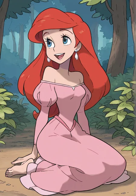 masterpiece, best quality, amazing quality, very aesthetic, absurdres, newest, detailed background, sugimori, jaggy lines,
ariel, 1girl, dress, solo, red hair, jewelry, earrings, barefoot, long hair, pink dress, blue eyes, smile, open mouth, bare shoulders
<lora:Ariel_-_Disney_Illustrious:0.85> <lora:Sugimori:1>
