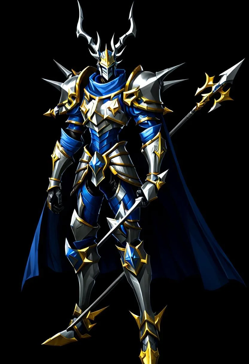 ncrender of a knight wearing a chestplate and a cape,simple background,black background,dragon horns,