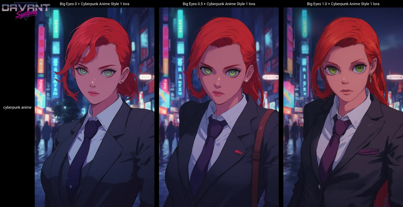 mature woman wearing a suit and tie close up portrait photo , red hair, green eyes, closeup on facecyberpunk anime city at night, comic illustration<lora:Flux\mine\bigeyes.safetensors:1.0:1.0> <lora:Flux\CPA.safetensors:1.0:1.0>