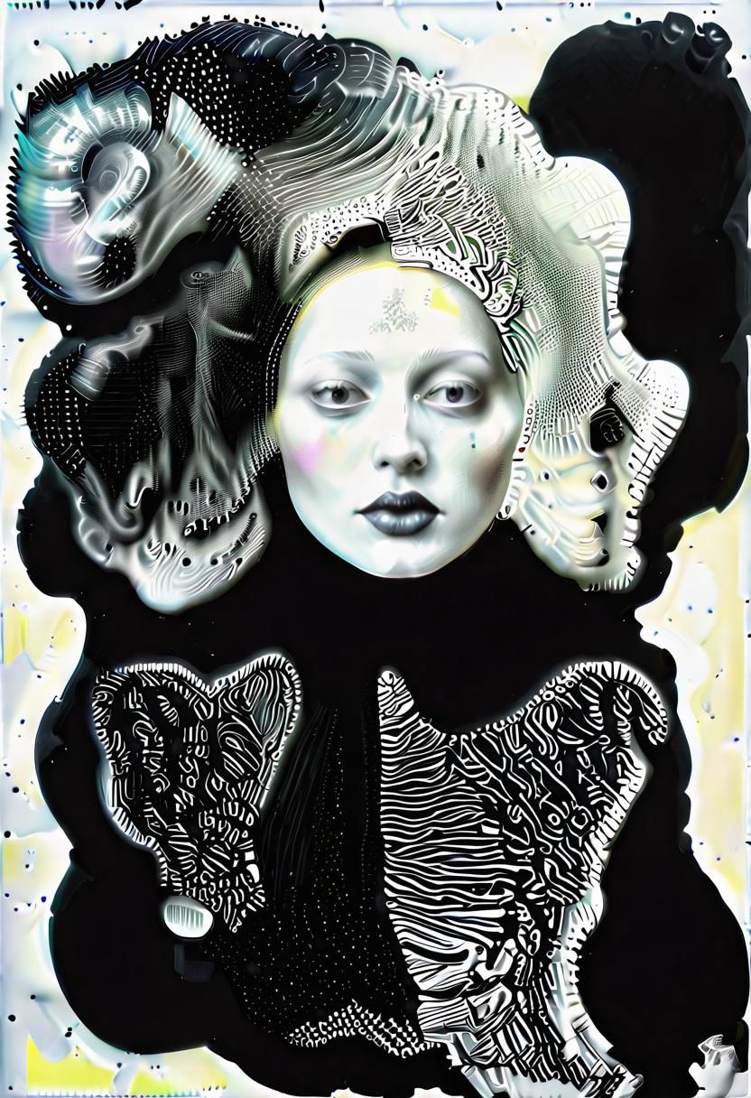 raw sketch of interwoven concrete cement pebbles cob cobblestone shell fishscales snakeskin, by Hans Bellmer, by Malevitch, by Kandinsky, Surreal psychedelic bizarre, psychedelic hallucination, pop surrealism, rough crosshatch drawing pop art Lunatic_Portrait of a young woman in latex Avant-garde Fashion page, slick back, low bun, black makeup, sinister expression, intense glare, (melting flesh covered in moss, rot, mold, bubbles, droplets:1.5), avant-garde, abstract, weird, geometric, constructivism, suprematism, rayonism, verticism, lineism, tj