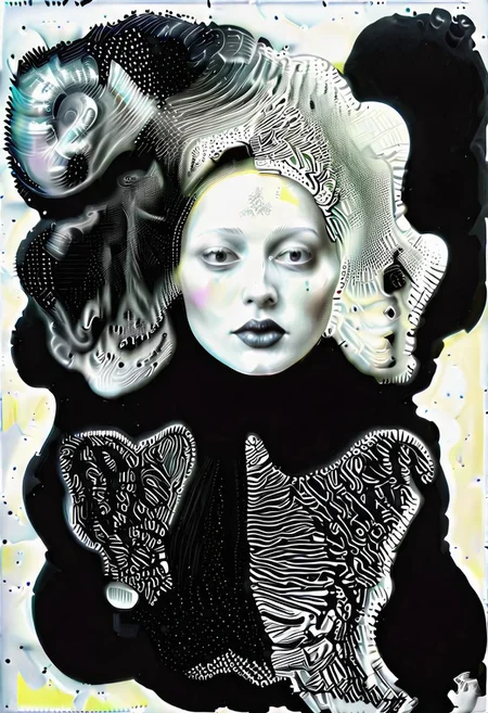 raw sketch of interwoven concrete cement pebbles cob cobblestone shell fishscales snakeskin, by Hans Bellmer, by Malevitch, by Kandinsky, Surreal psychedelic bizarre, psychedelic hallucination, pop surrealism, rough crosshatch drawing pop art Lunatic_Portrait of a young woman in latex Avant-garde Fashion page, slick back, low bun, black makeup, sinister expression, intense glare, (melting flesh covered in moss, rot, mold, bubbles, droplets:1.5), avant-garde, abstract, weird, geometric, constructivism, suprematism, rayonism, verticism, lineism, tj