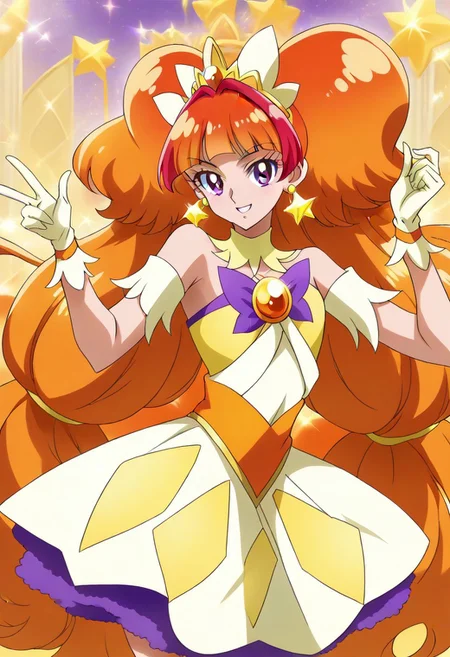 8k hd, (uncesored:1.2), 1girl, curetwinkle, long hair, orange hair, purple eyes, <lora:PrettyCureGoPrincess_CureTwinkle_bbccaaa:1>