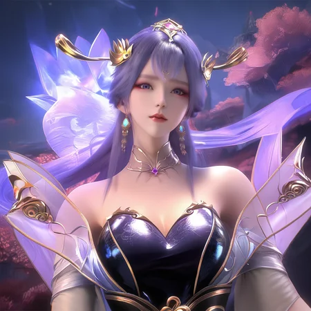 tianqiong,score_9,score_8,score_7_up,source_real,<lora:ponytianqiong3v:1>,looking at viewer,night,black dress with gold accents,white sleeves,transparent high neckline with a purple gemstone in the center,