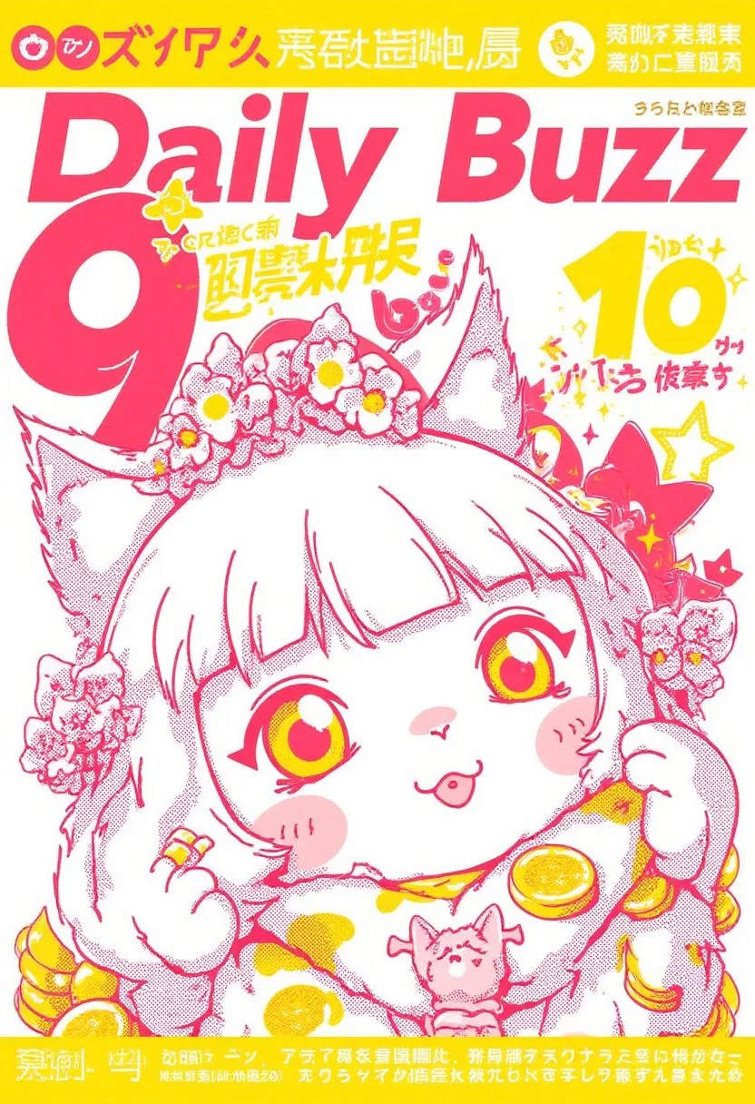 score_9, score_8_up, score_7_up, detailed face, detailed eyes, cute,
cutep0ster, pop-art illustration poster, japanese text, cat, coins,
text magazine title: "DailyBuzz" and with text "10 tips for more Buzz!"