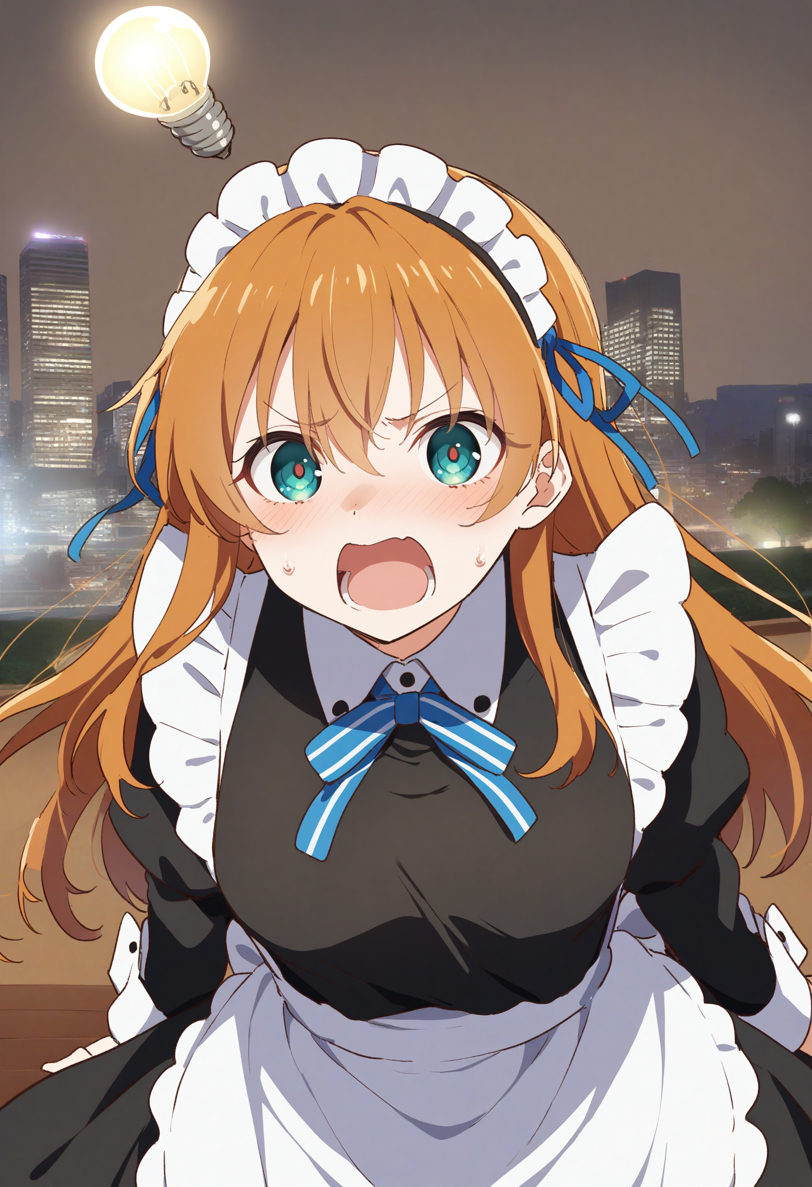 1girl,sincos, ningen mame, toosaka asagi,solo,medium breasts,20yo,maid,maid headdress,
Idea Light Bulb,<lora:Idealightbulb_XL_v1:0.8>
orange hair, green eyes,scared, Sydney city, open mouth, lightly curled inwards hair,,
best quality, very aesthetic, absurdres