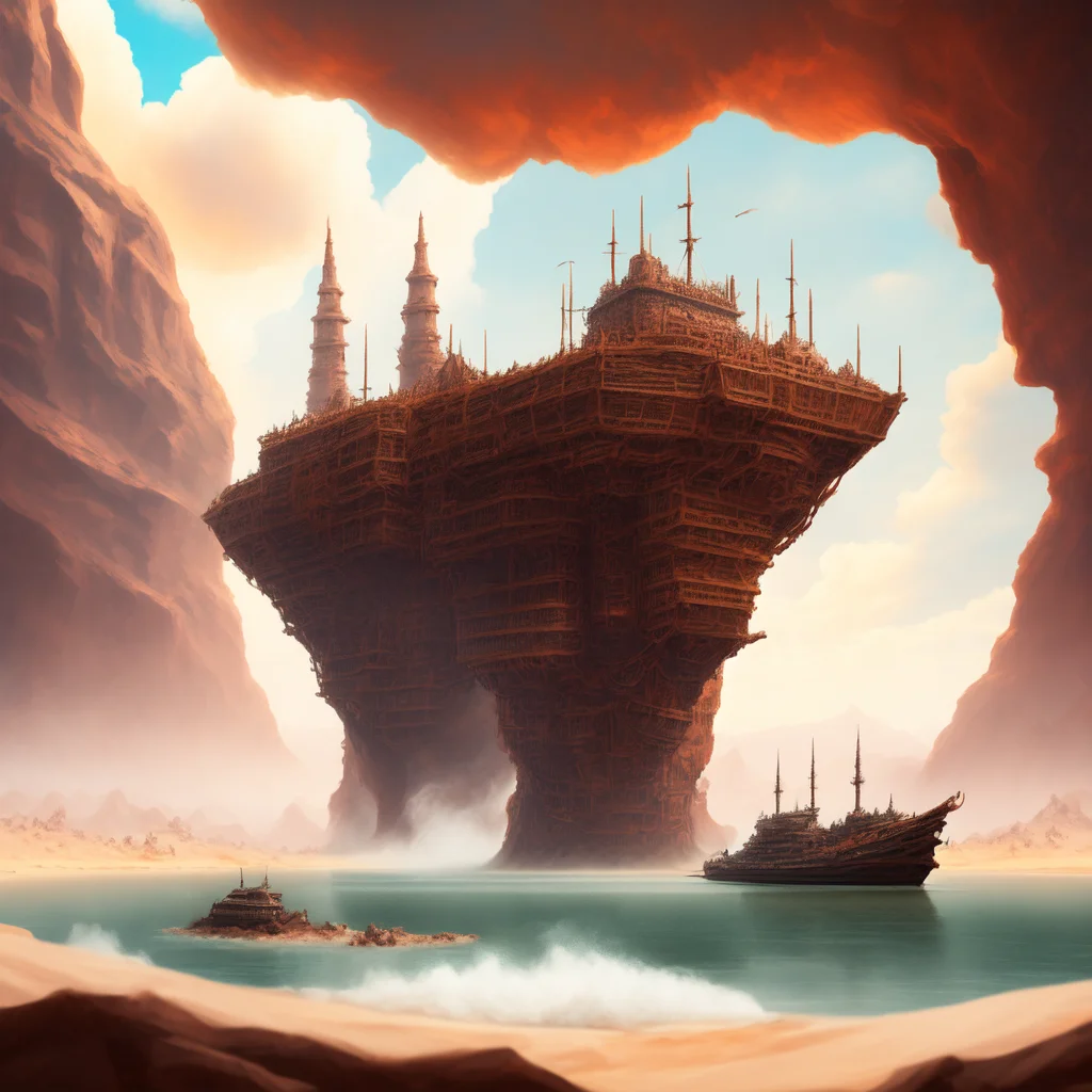 (BoneFortress:1) giant ship structure, body of water, smoke, desert castle in the sky <lora:BoneFortress:0.8>