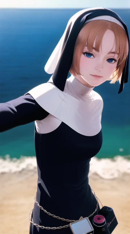 pixel-Konami as a nun, upper body, masterpiece, photorealistic, realistic, (RAW photo, 8k uhd, film grain), caustics, subsurface scattering, from front, <hypernet:myhands_22k:0.75> <lora:konami-Kirie-LoRA:0.75>