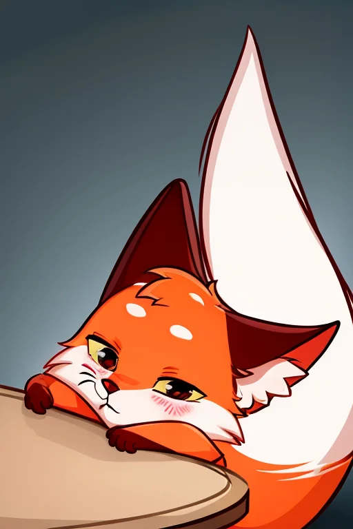 <lora:lisa-08:1> 1boy, :3, animal ear fluff, animal nose, blush, fox, fox ears, fox tail, furry, hand up, no humans, orange fur, outline, pappy, sitting, solo, tail, upper body, yellow sclera
sitting on the table, sleeping