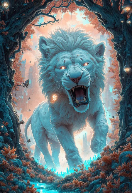 Ultra realistic photo a white lion lunging through a portal of pure dispersion rainbow-prismatic-light an embroidered design spring atmosphere, sharp details, and eerie, swirling textures dominate the surreal composition, ultra sharp focus photo, cinematic, beautiful, vibrant, masterpiece, 32k, ultra HD, ultra-detailed, amazing quality, amazing artist, sharp edges, detailed textures, full view, atmospheric lighting, amazing visuals.