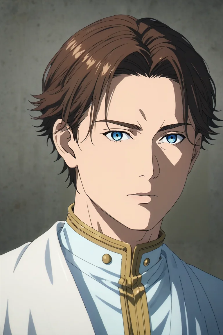 score_9, score_8_up, score_7_up, source_anime, rating_safe, , (photorealistic:0.6), , upper body, , 1boy, male focus, ice blue eyes, chocolate hair,, solo, Enchantment, <lora:sousou_no_frieren_style_pony:0.86>, sousou_no_frieren_style, <lora:sdxl_lightning_8step_lora:1>
