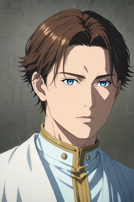 score_9, score_8_up, score_7_up, source_anime, rating_safe, , (photorealistic:0.6), , upper body, , 1boy, male focus, ice blue eyes, chocolate hair,, solo, Enchantment, <lora:sousou_no_frieren_style_pony:0.86>, sousou_no_frieren_style, <lora:sdxl_lightning_8step_lora:1>